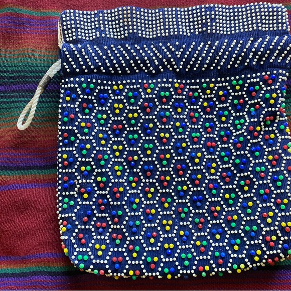 VTG 60’s Reversible handmade Candy dot Beaded handbag. Wristlet Sack Bag. USA - Picture 10 of 14
